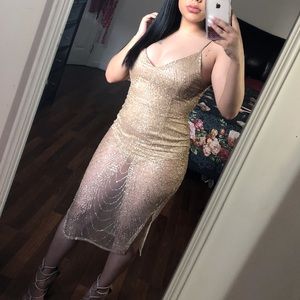 Gold sequin lace dress